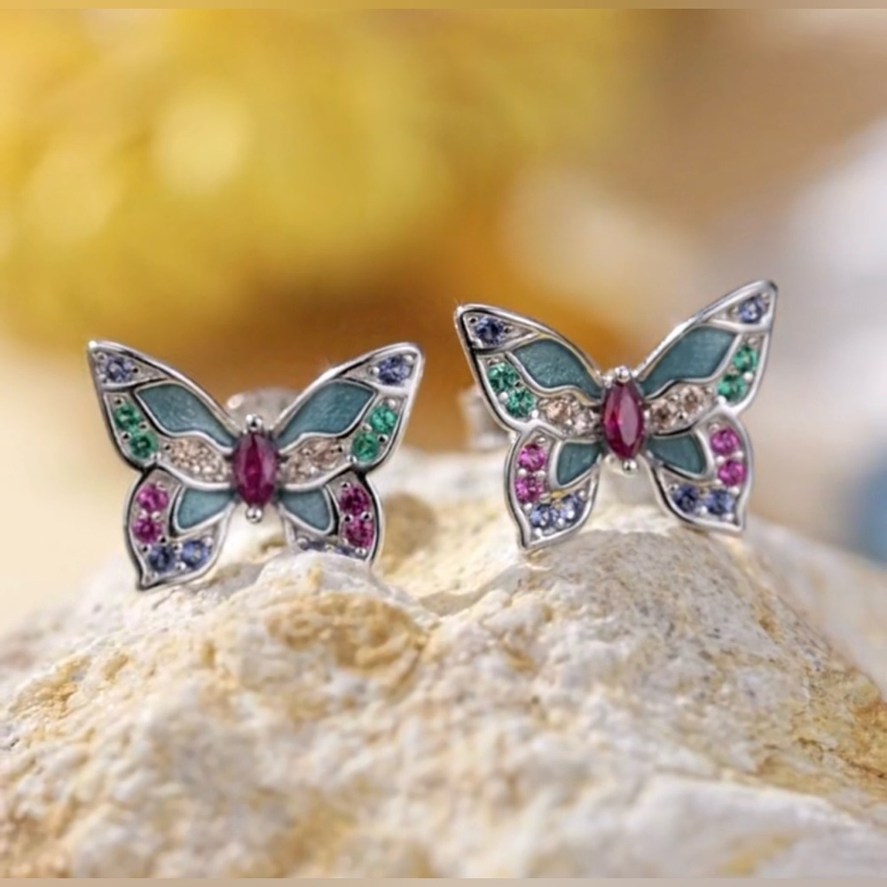 925 sterling silver Butterfly Multicolor Earrings